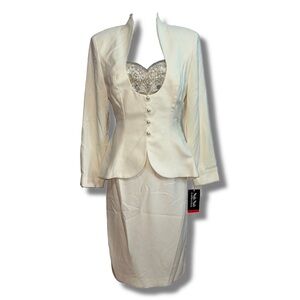 NWT Vintage Cream Beaded Sequin Dress & Blazer Set